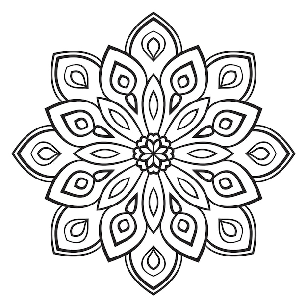 Mandala de flor de contorno preto Doodle elemento decorativo redondo para livro de colorir isolado