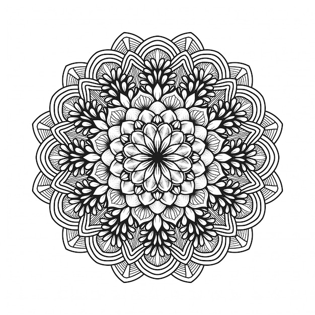 Vetor mandala de flor preto e branco