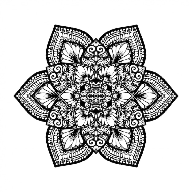 Mandala de flor redonda para tatuagem, henna, livro para colorir, decorativo.