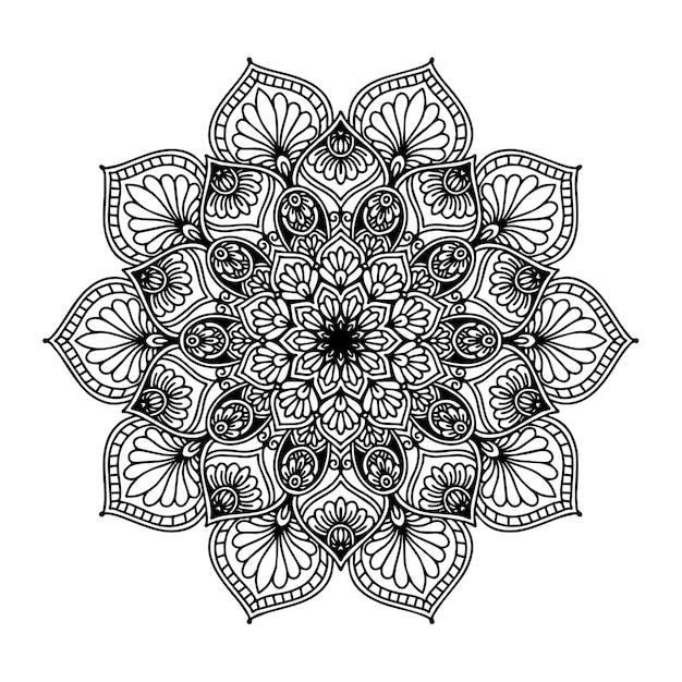 Vetor mandala de flor redonda para tatuagem, henna ou página para colorir