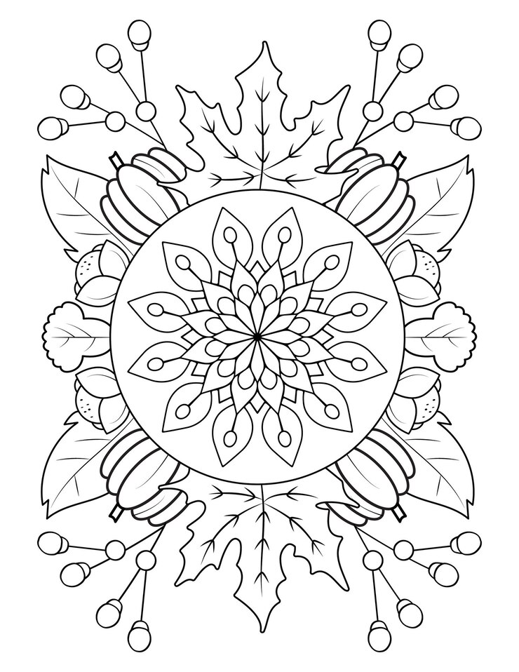Vetor mandala de flores para colorir outono para colorir mandala de outono