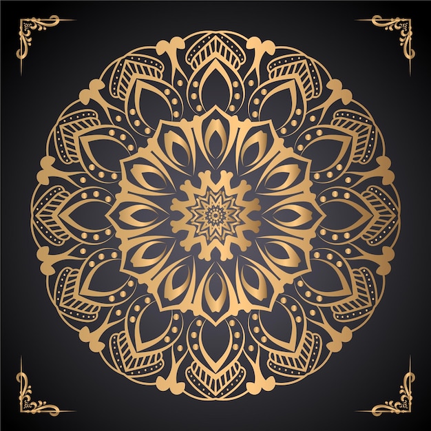 Mandala de luxo com padrão de arabesco dourado com design de fundo preto