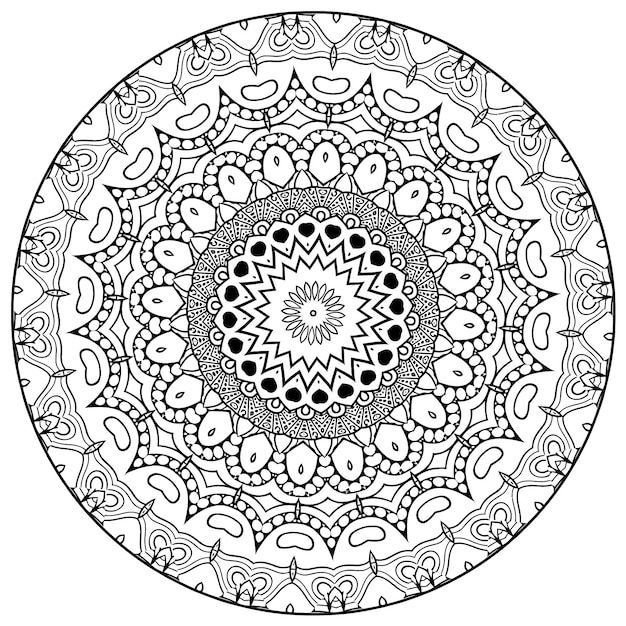 Mandala decorativa com elementos florais clássicos em fundo branco. Padrão abstrato sem emenda.