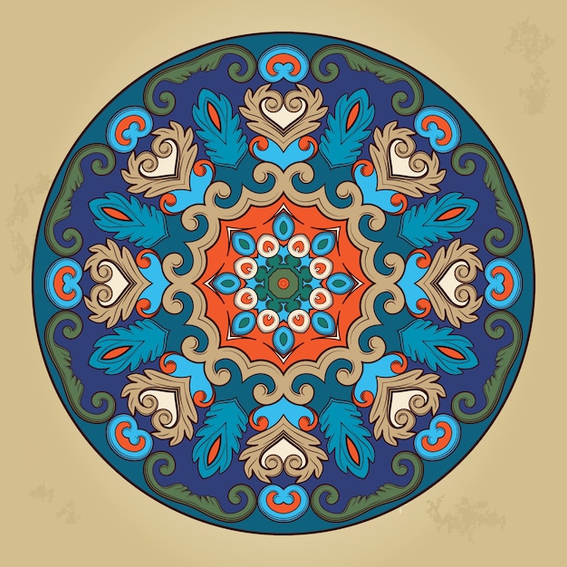 Mandala decorativa redonda étnica colorida.