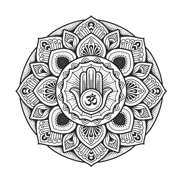 Vetor mandala design. símbolo de hamsa