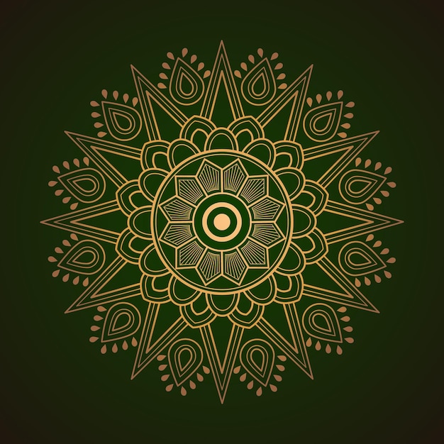 Vetor mandala dourada sobre fundo verde abstrato