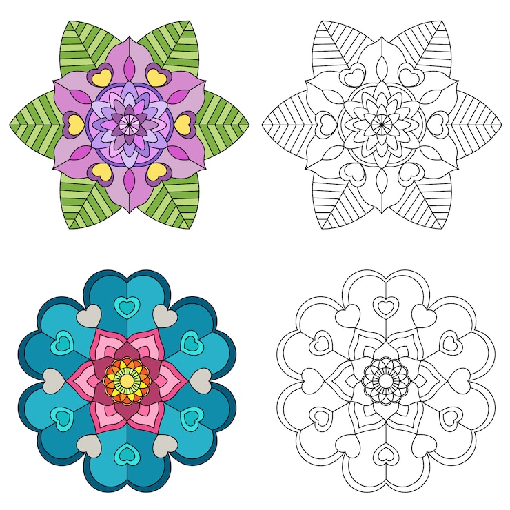 Vetor mandala flor 2 coloração de estilo para adultos.