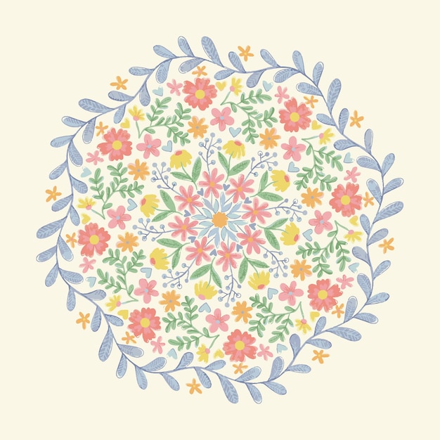 Mandala floral desenhada de mão fofa