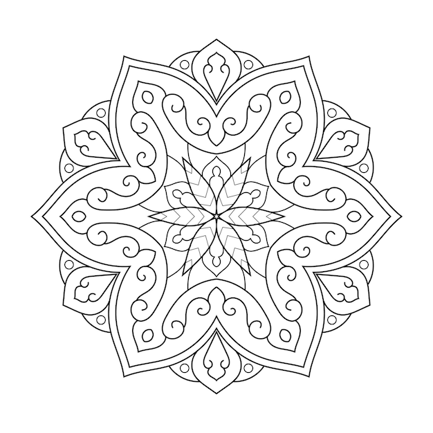 Mandala indiana vetorial com contorno floral para colorir