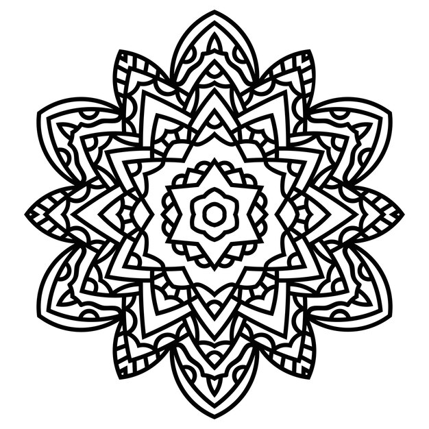 Mandala isolada no fundo branco. flor de garatuja redonda preta decorativa isolada em branco