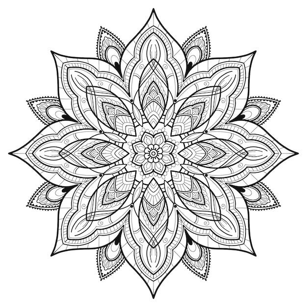 Mandala livro de colorir arte papel de parede design de azulejos padrão de camisa de cartão de saudação adesivo padrão de renda e decoração de tatuagem para design de interiores vector fundo de ornamento de círculo oriental étnico