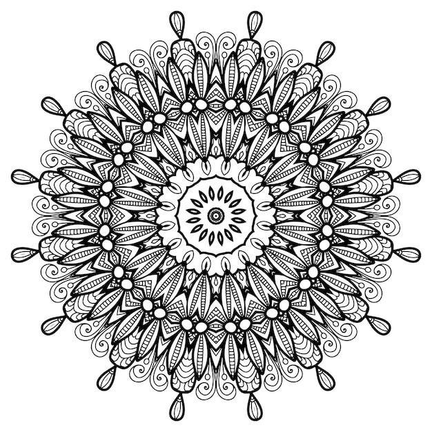 Mandala livro para colorir modelo papel de parede design padrão de renda e decoração de tatuagem para design de interiores vector desenhado à mão círculo oriental étnico ornamento fundo branco estilo indiano