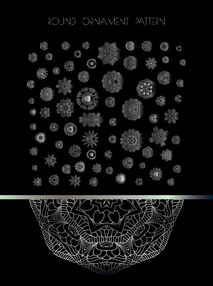 Vetor mandala metálica prata