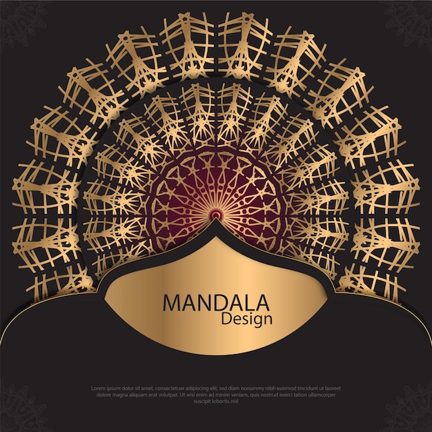 Vetor mandala mínima design redondo design de luxo texto de pincel dourado