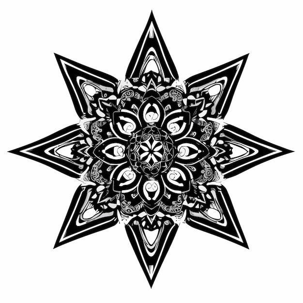 Mandala preto e branco com uma estrela no centro. mandala preto e branco com uma estrela no centro. ilustração vetorial ilustração stock