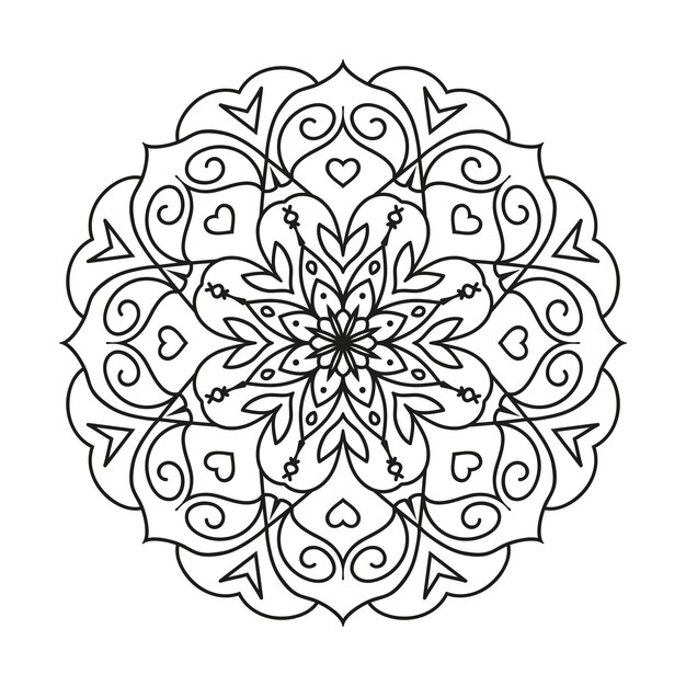 Mandala rodada ilustração vetorial étnica preta sobre fundo branco para livro de passatempo para colorir