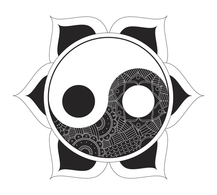 Vetor mandala yin yang com conceito de ilustração de linha de geometria sagrada