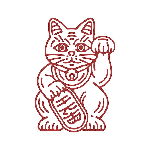 Maneki neko ilustração vetorial de tinta de linha de gato japonês