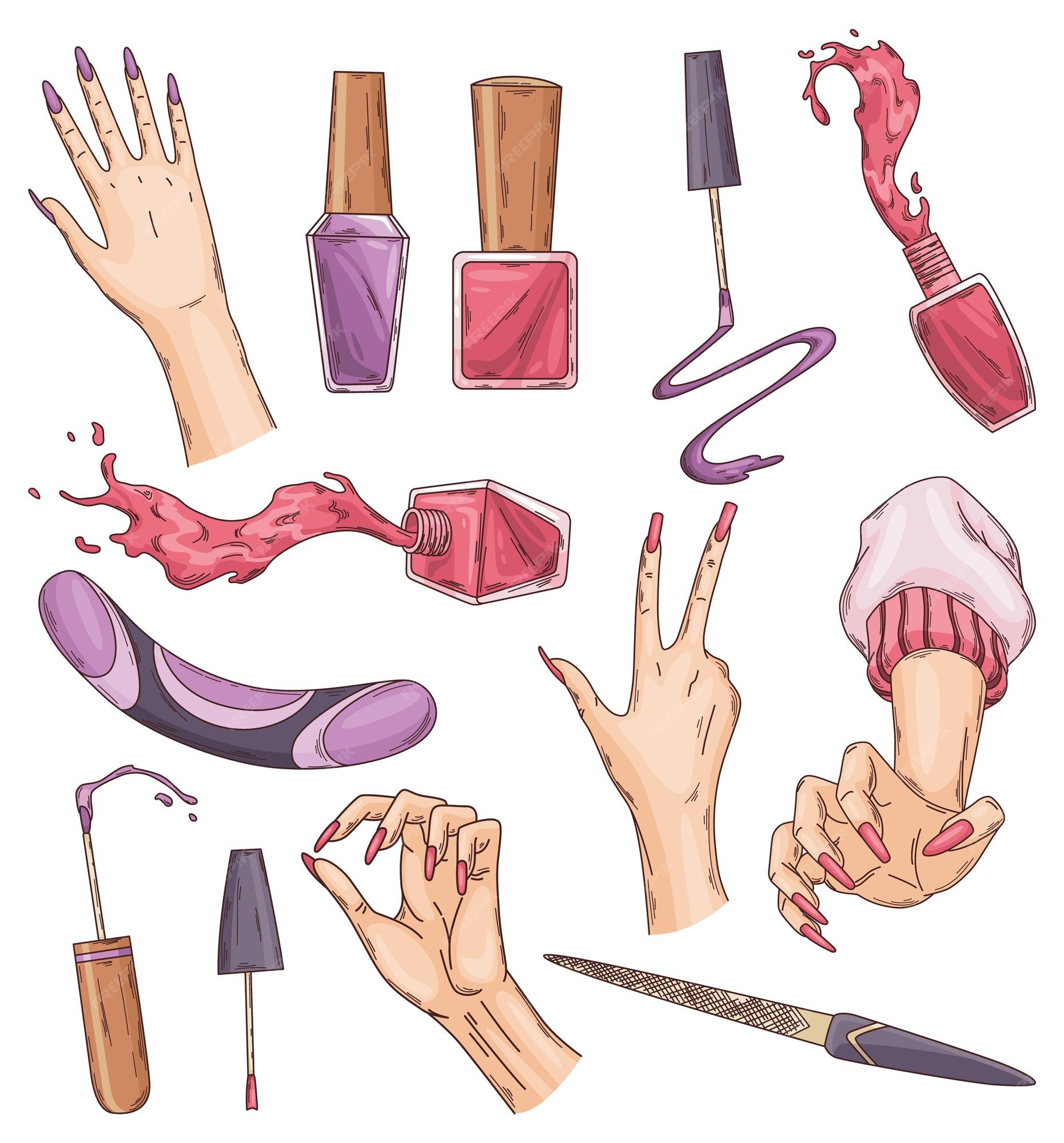 Conjunto De Manicure Com As Mãos Femininas Ferramenta De Cor De Polimento  De Unhas No Estilo De Desenho Animado Ilustração do Vetor - Ilustração de  elementos, cartoon: 207592509