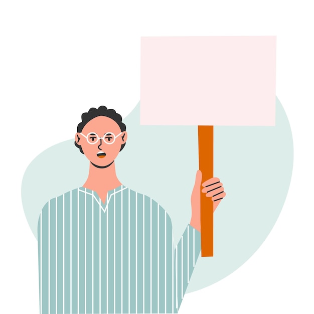 Manifestante masculino Man na manifestação ou marcha Ilustração vetorial plana em cores da moda