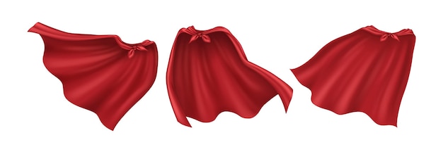 Manto de super-herói de tecido vermelho conjunto de ilustrações realistas