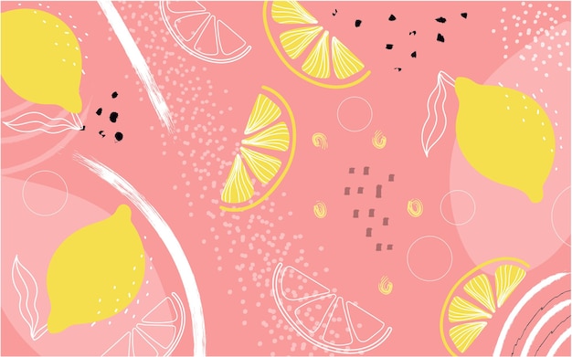 Mão abstrata de limão desenhando fundo rosa Banner para uma limonada de coquetel de bar