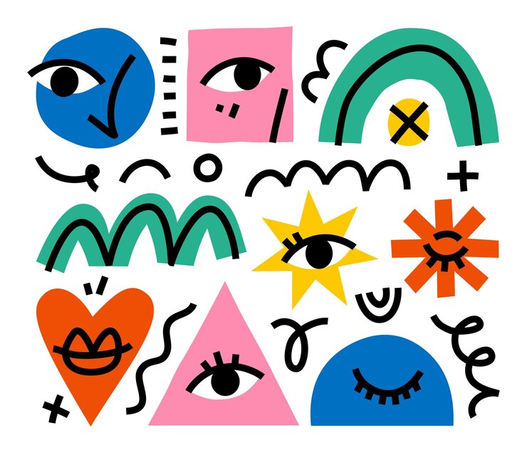 Vetor mão abstrata desenhada várias formas e objetos