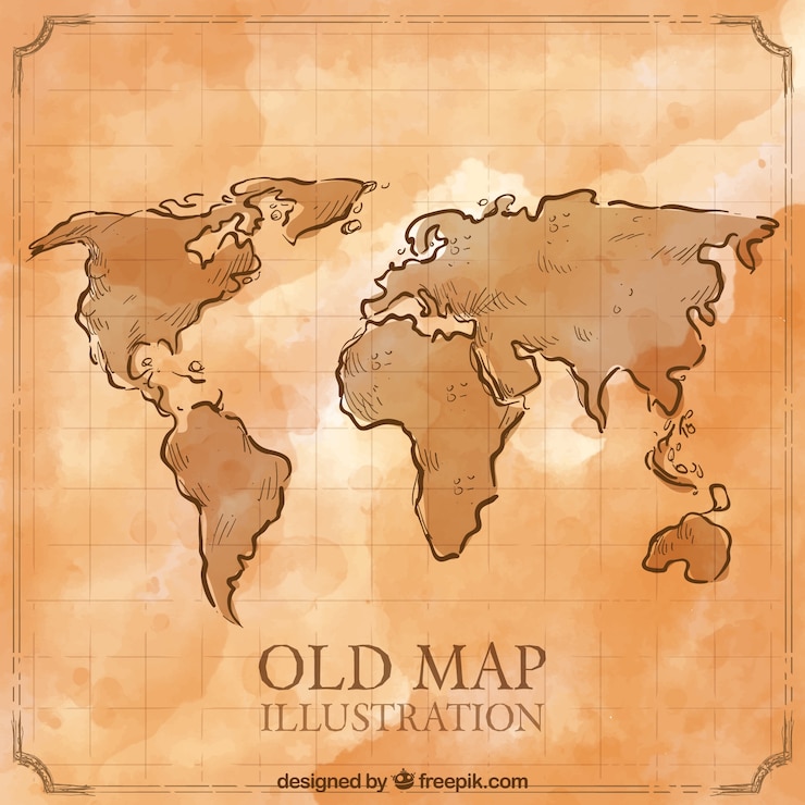 Vetor mão antiga desenhada mapa do mundo