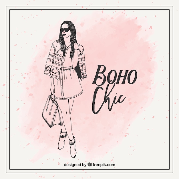 Mão boho desenhada menina moda chique