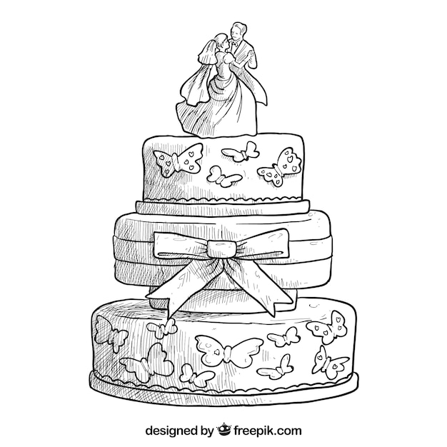 Mão bolo de casamento desenhada