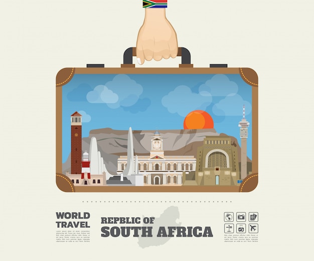 Mão carregando áfrica do sul marco global viagens e viagem infográfico saco.
