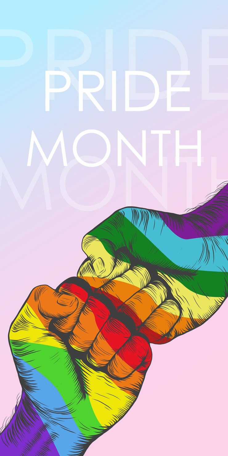 Vetor mão colorida arco-íris punho a punho gesto mês do orgulho gay fundo conceito lgbt