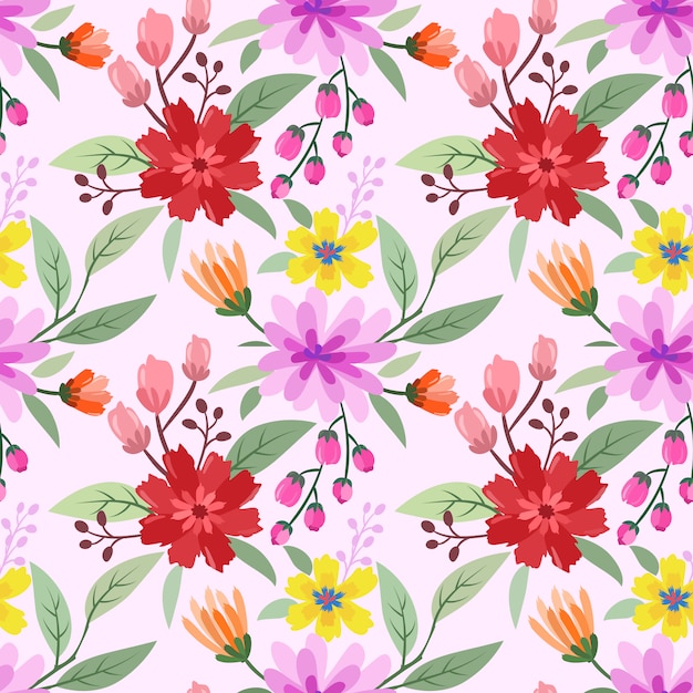 Mão colorida desenhada flores sem costura padrão vector design. pode usar para papel de parede de tecido têxtil.