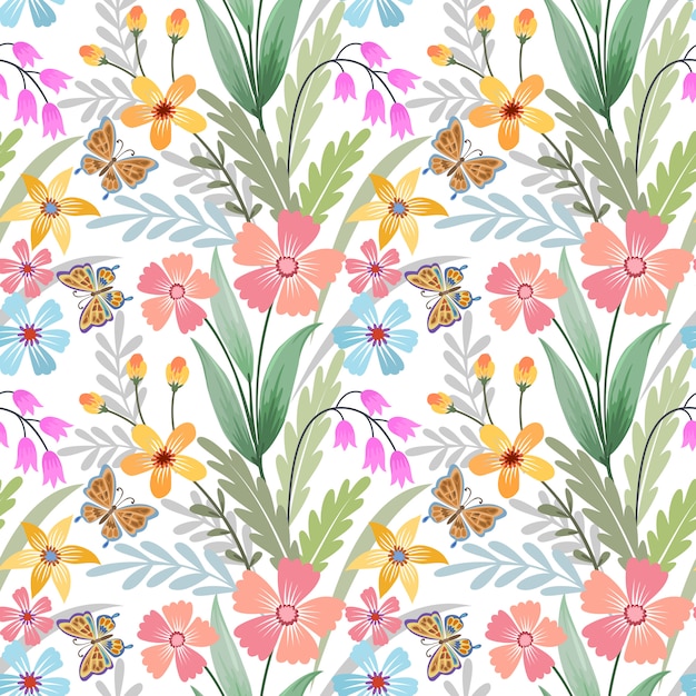 Mão colorida desenhar flores sem costura padrão