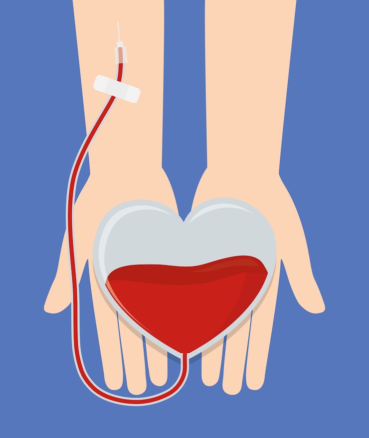Vetor mão com bolsa de sangue