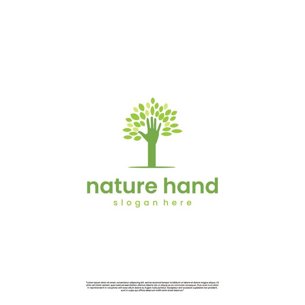 Mão com ilustração de design de logotipo de folha conceito moderno de design de logotipo de mão natural