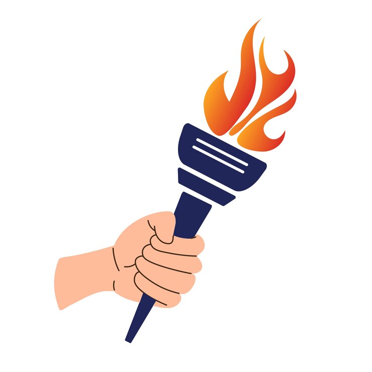 Vetor mão com tocha flamejante ilustração vetorial da vitória e do conceito de revolução olímpica esportiva