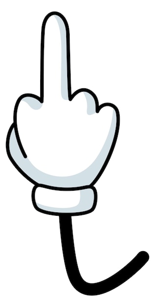 Vetor mão cômica com o ícone do gesto dos desenhos animados do dedo médio isolado no fundo branco