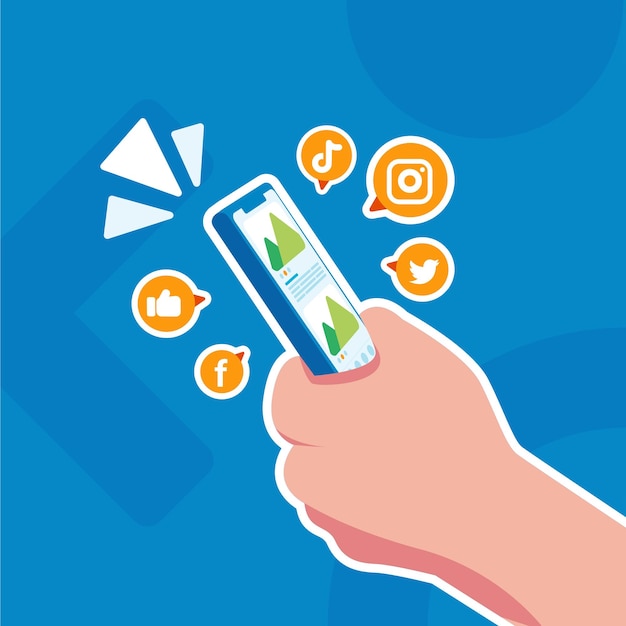 Mão da tela do smartphone com ícones de mídia social