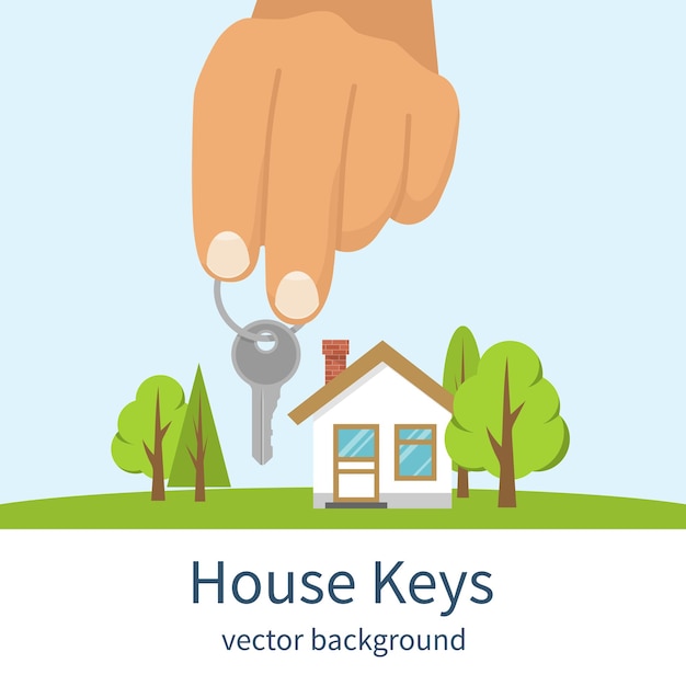 Mão dando as chaves da casa ilustração vetorial design plano agente imobiliário entregando as chaves da casa modelo para venda alugar casa
