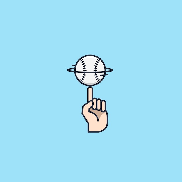 Vetor mão de bola de beisebol girando ilustração de ícone de logotipo de equilíbrio de dedo