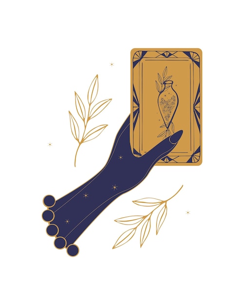 Mão de cartão de tarô da cartomante feminina ilustração de tarô em estilo vintage com místico