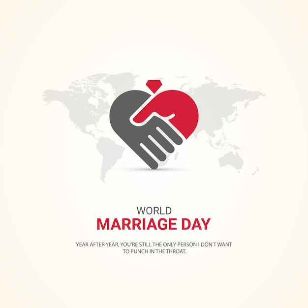 Mão de casal do dia mundial do casamento e mapa do mundo vetor grátis
