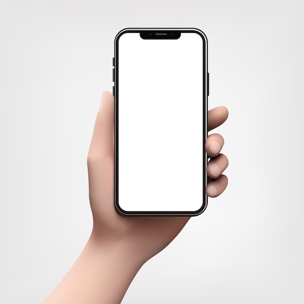 Mão de desenho animado em 3D segurando smartphone móvel