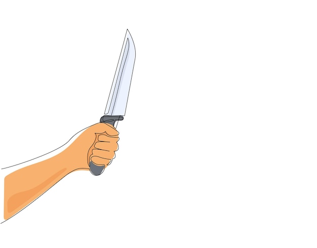 Mão de desenho de uma única linha segurando uma faca de cozinha mão com ícone de faca utensílios afiados equipamento