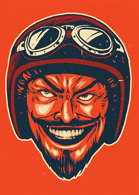 Mão de desenho do diabo usando capacete de moto