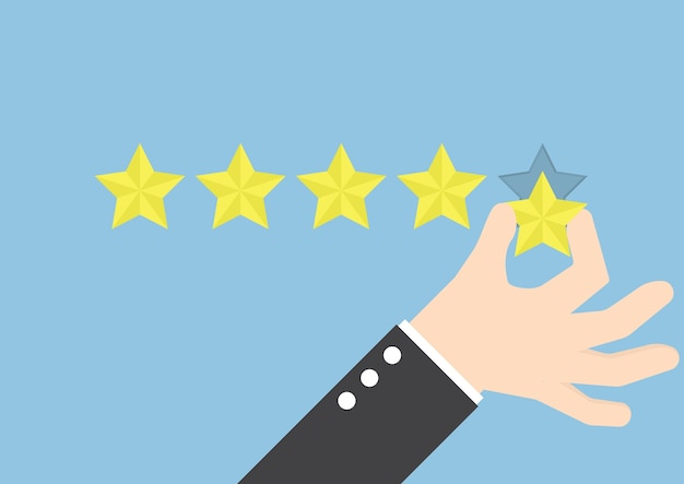 Mão de empresário dando cinco star rating, conceito de feedback