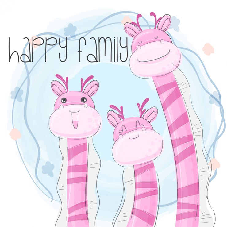 Vetor mão de família pequena girafa desenhar ilustração-vetor