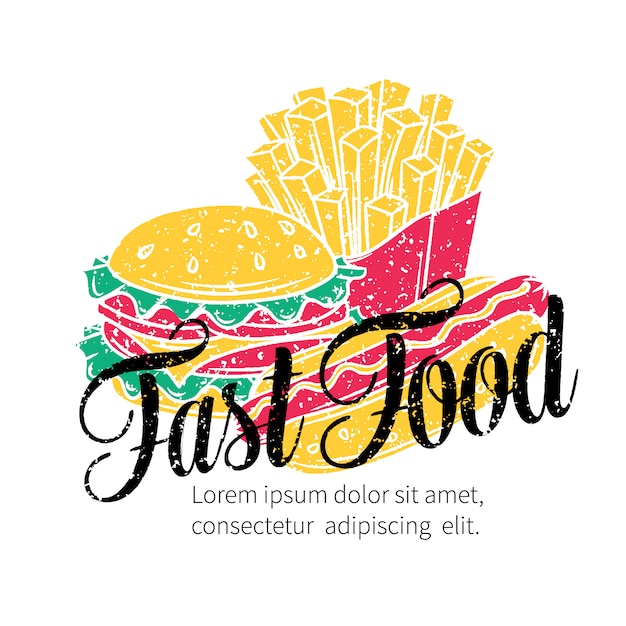 Mão de fast-food desenhada.