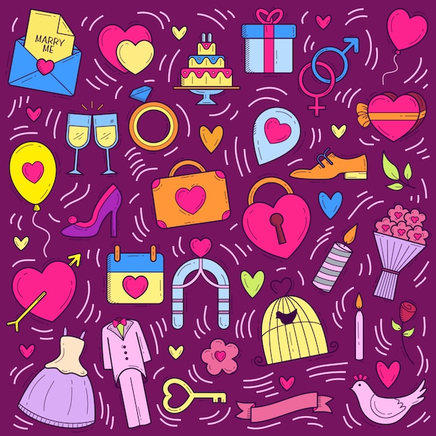 Mão de fundo do vetor doodle casamento desenhado